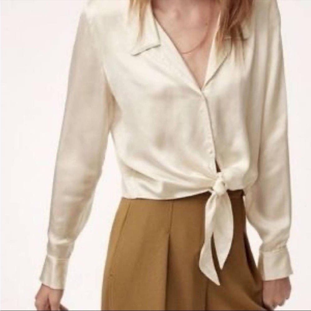 Aritzia Wilfred Tie Front Top, cream, NWOT, small